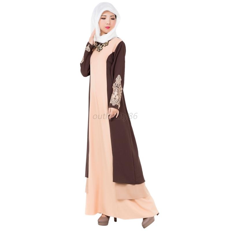 Kaftan Abaya Islamic Muslim Cocktail Womens Vintage Long Sleeve Long Maxi Dress